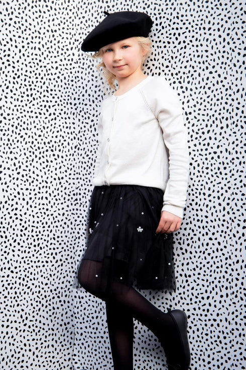Isla Black Tulle Pleated Skirt with Pearls - Girls