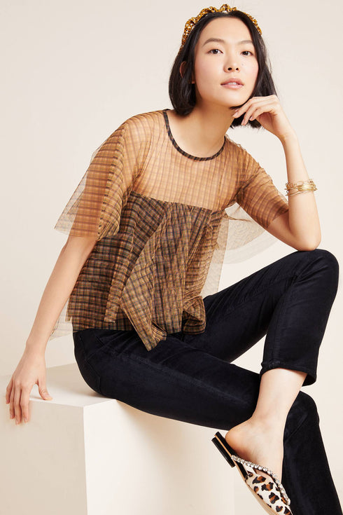 Mitzi Plaid Tulle Top