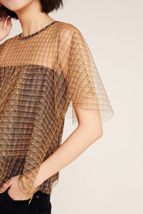 Mitzi Plaid Tulle Top