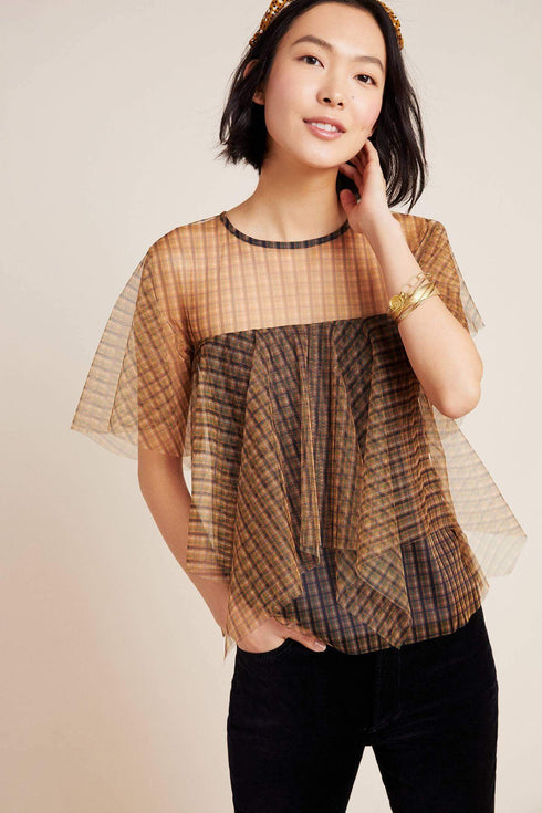 Mitzi Plaid Tulle Top