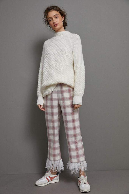 Brenda Feathered Plaid Pants