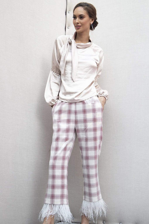 Brenda Feathered Plaid Pants