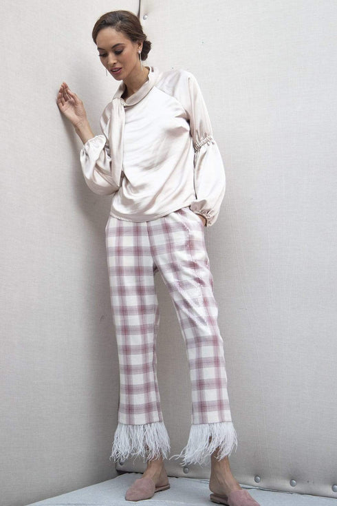 Brenda Feathered Plaid Pants