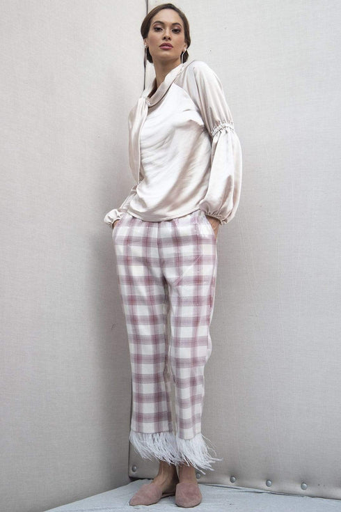 Brenda Feathered Plaid Pants