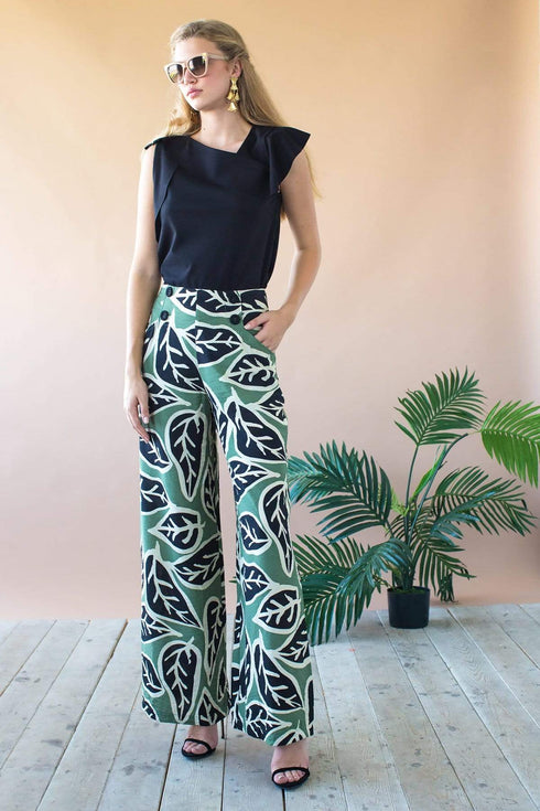Hepburn High Waist Wide Leg Pant - Sage Leaf