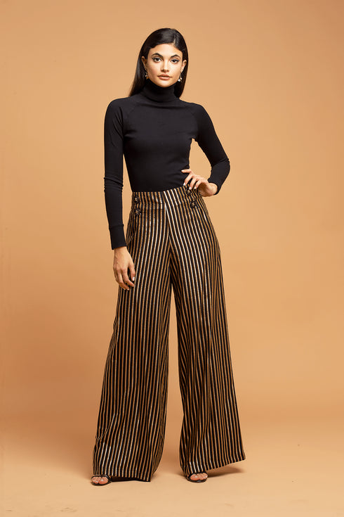 Hepburn Pant - Black and Gold Stripe
