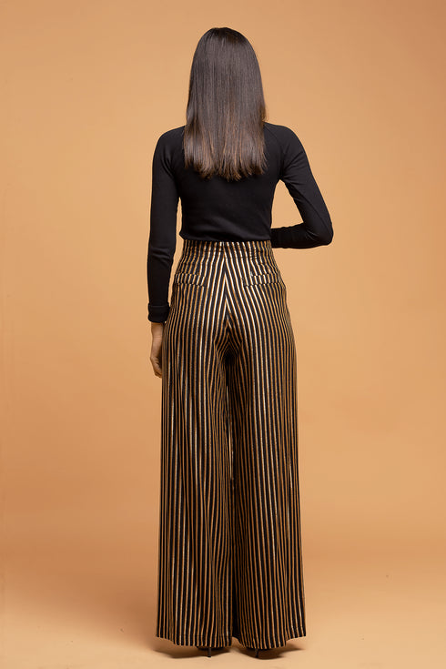 Hepburn Pant - Black and Gold Stripe