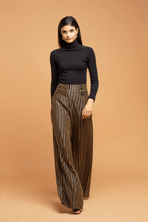 Hepburn Pant - Black and Gold Stripe