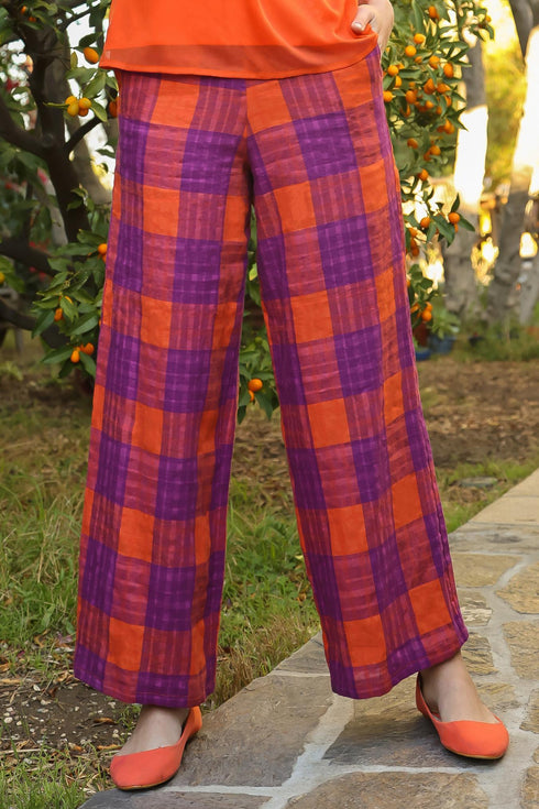 Rockabilly Plaid Pants - Orange/Purple Multi