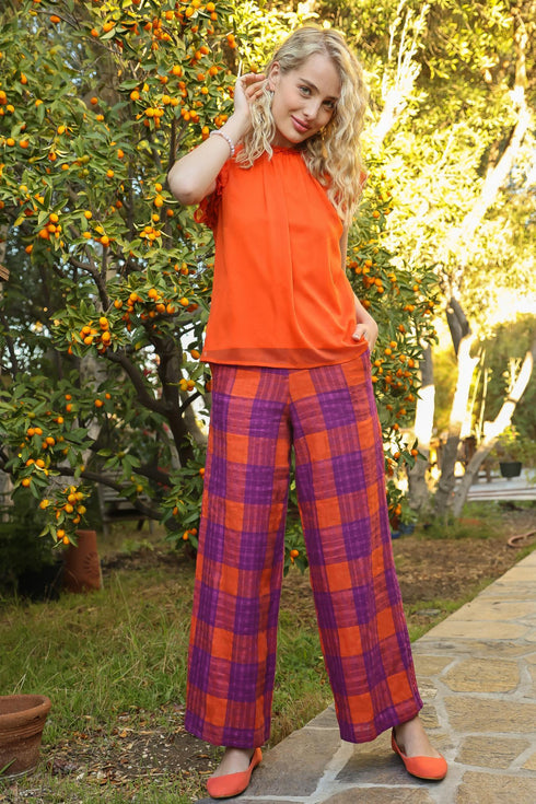 Rockabilly Plaid Pants - Orange/Purple Multi