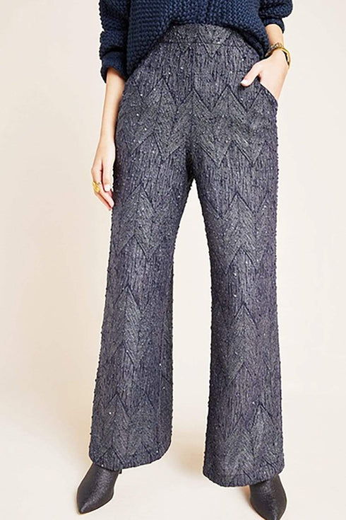 Slate Jacquard Wide Leg Trousers
