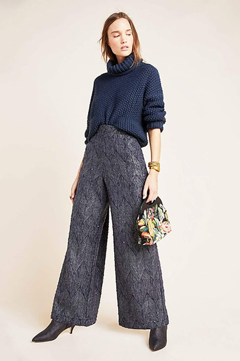 Slate Jacquard Wide Leg Trousers