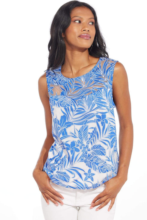 Sleeveless Top-Blue Palm