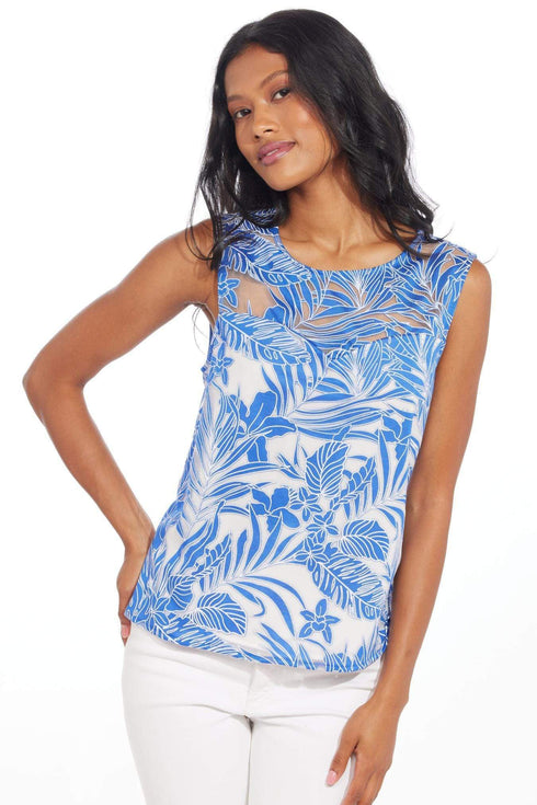 Sleeveless Top-Blue Palm