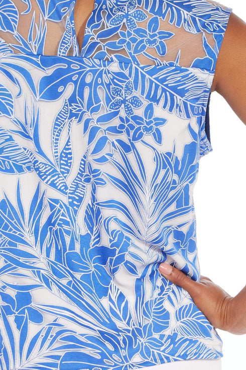 Sleeveless Top-Blue Palm