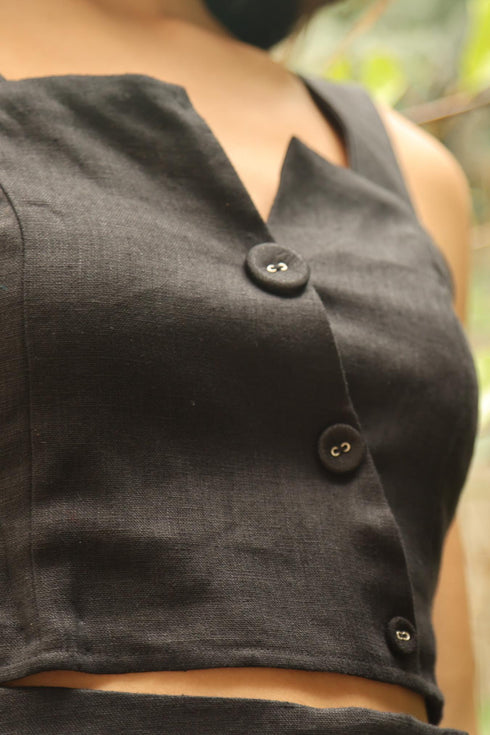 Black Linen Short Set