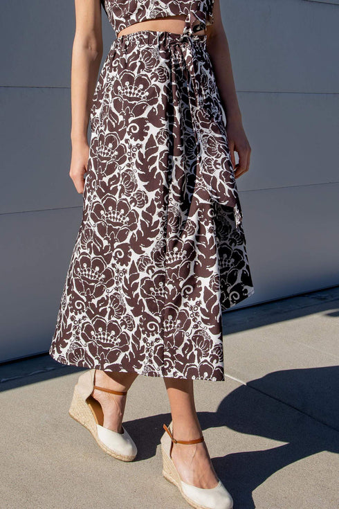Brown Motif Wrap Skirt