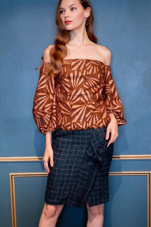 Copper Teal Tweed Pencil Skirt