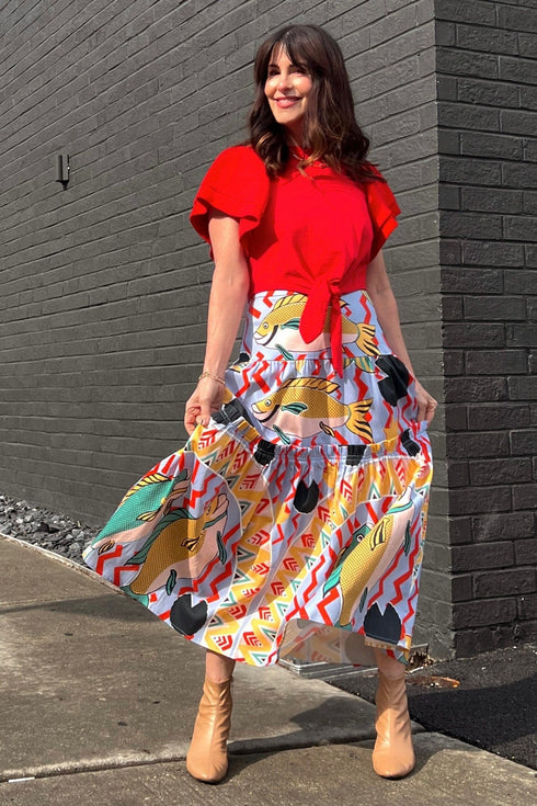 Fish Midi Tiered Skirt