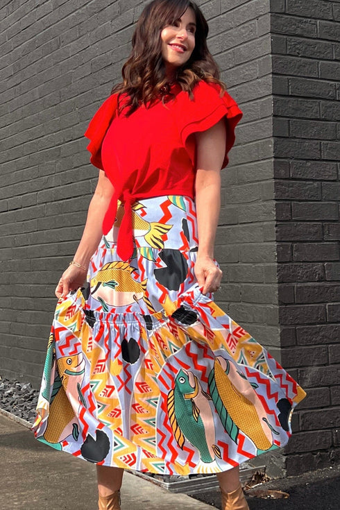 Fish Midi Tiered Skirt
