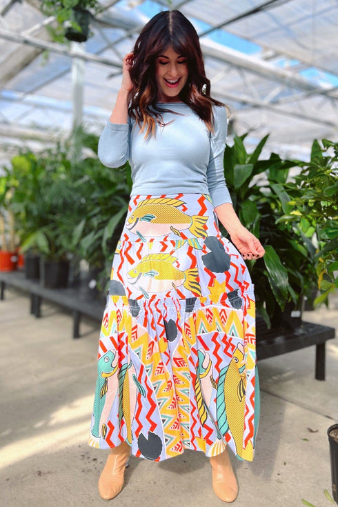 Fish Midi Tiered Skirt