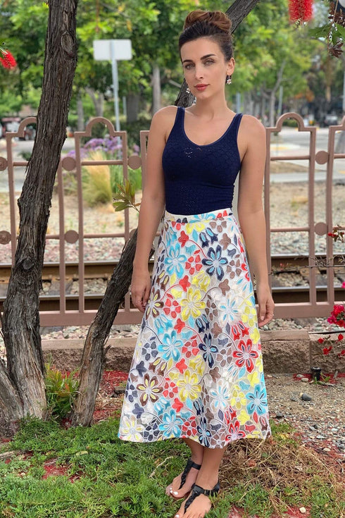 Embroidered Floral Midi Skirt