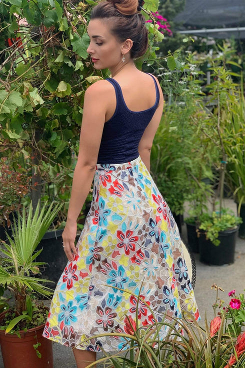 Embroidered Floral Midi Skirt