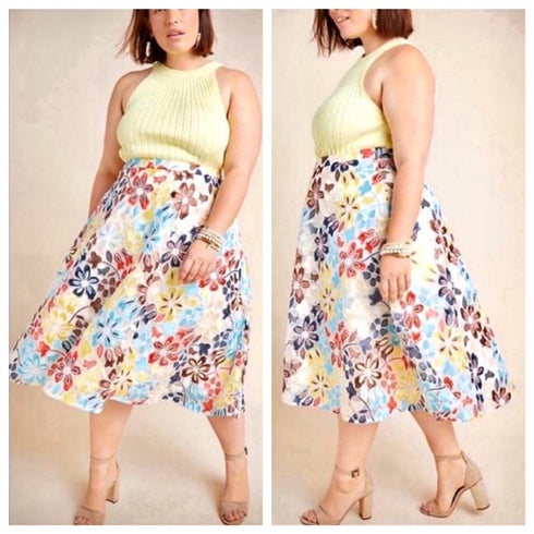 Embroidered Floral Midi Skirt