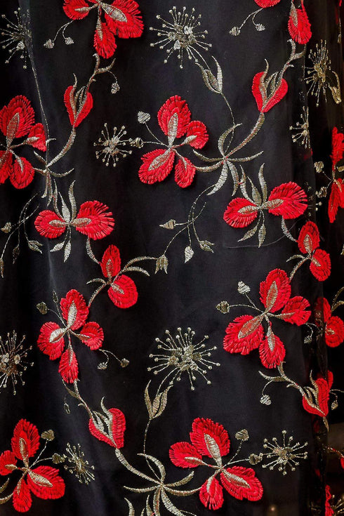 Embroidered Floral Midi Skirt - Cardinal