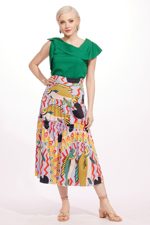 Fish Midi Tiered Skirt