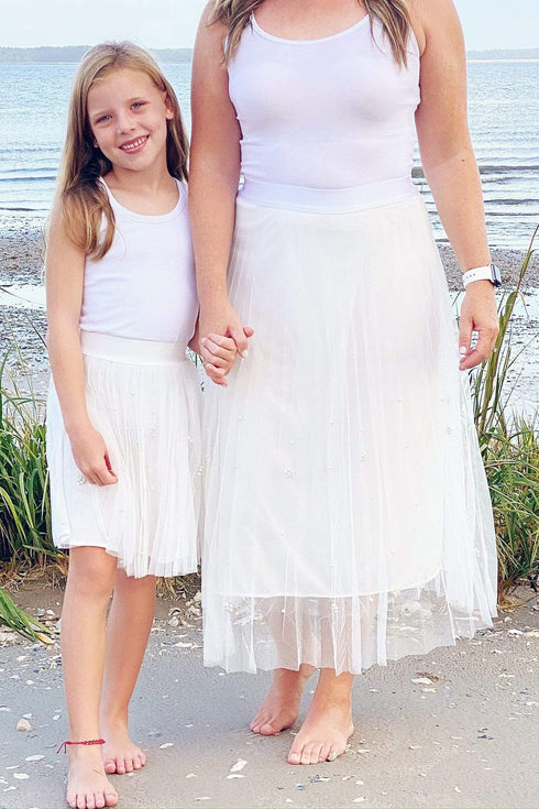 Isla White Pleated Pearl Skirt - Girls