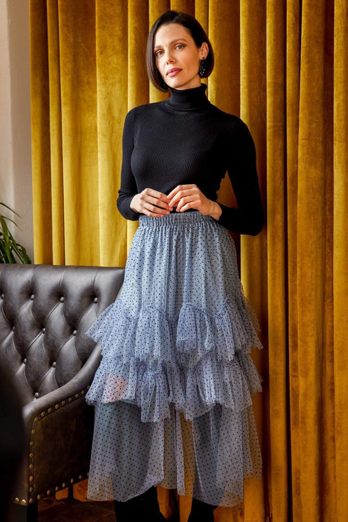Ruffled Tulle Midi Skirt