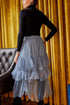 Ruffled Tulle Midi Skirt