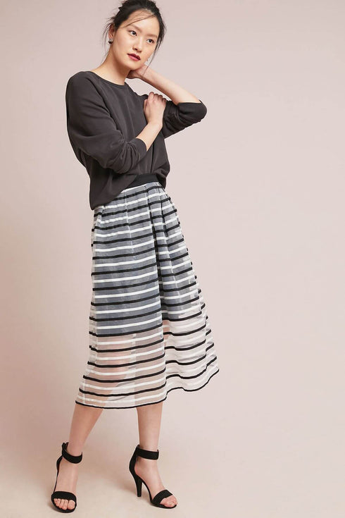 Striped Tulle Skirt - Black and White