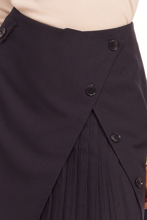 Tailored Pleated Mini Skirt-Black