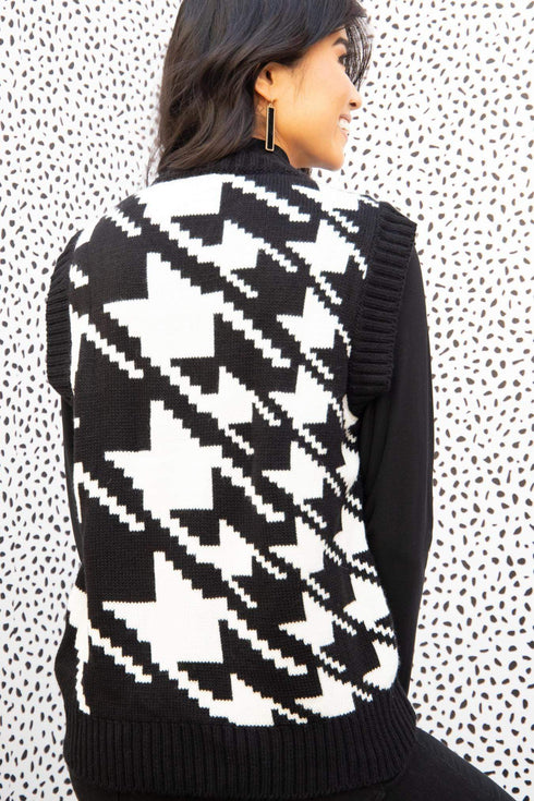 Nina Sweater Vest - Black and White Geo