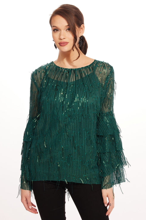 Sequin Fringe Acadia Top – Glitter Pine