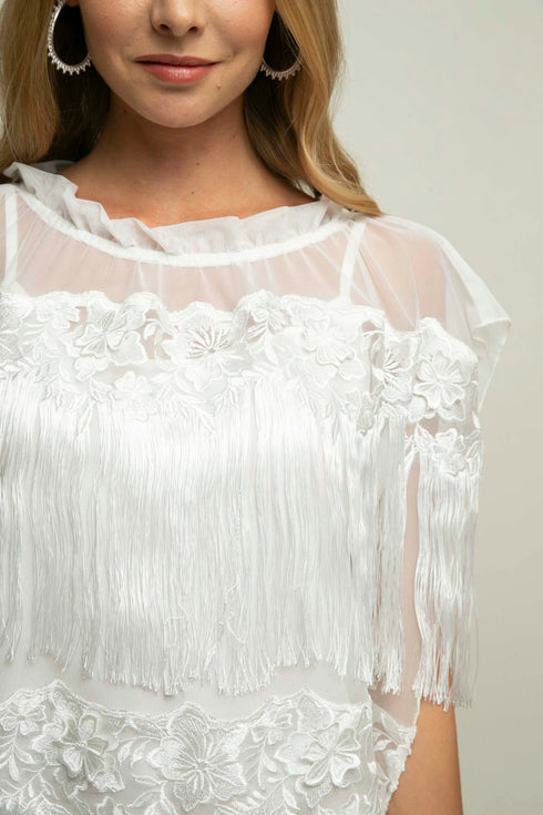 Babs Fringe Top - Meringue