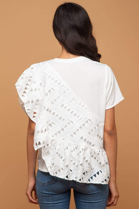 Cleo Asymmetrical Ruffled Overlay Top - White Nights Cutwork Lace