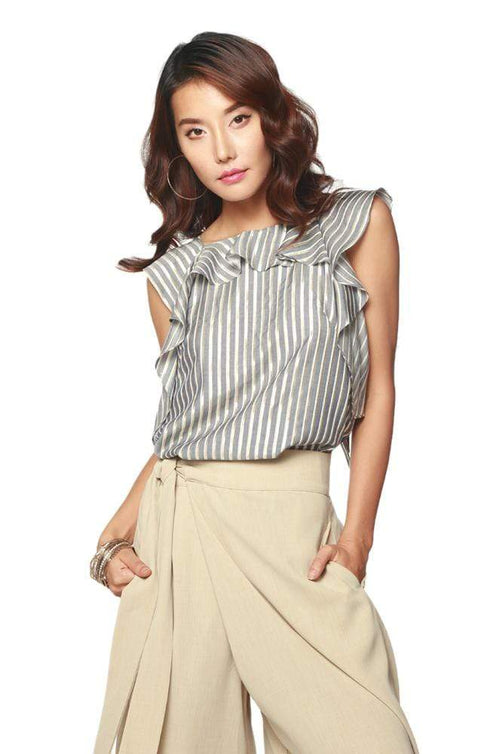 Greta Ruffled Top - Gibson Stripe