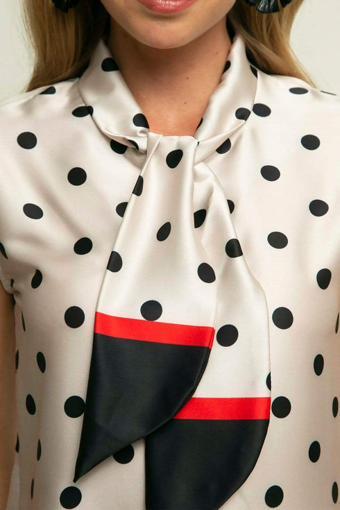 Hanna Satin Top in Black and Cream Polka Dots