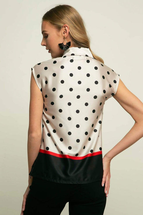 Hanna Satin Top in Black and Cream Polka Dots