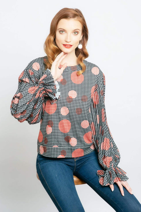 Hart Pleated Sleeve Top - Congo Dot