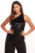 Sequin One-Shoulder Top - Black