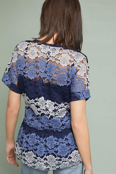 Peplum Top in Blue Stripe Lace