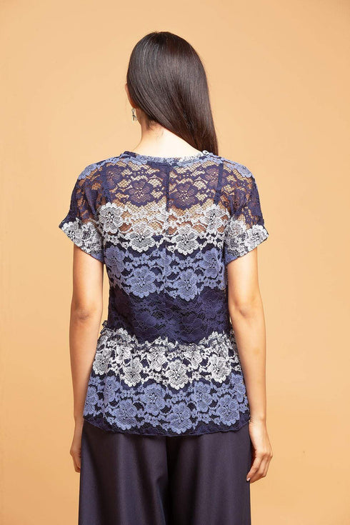 Peplum Top in Blue Stripe Lace