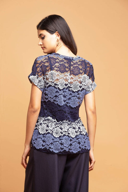 Peplum Top in Blue Stripe Lace