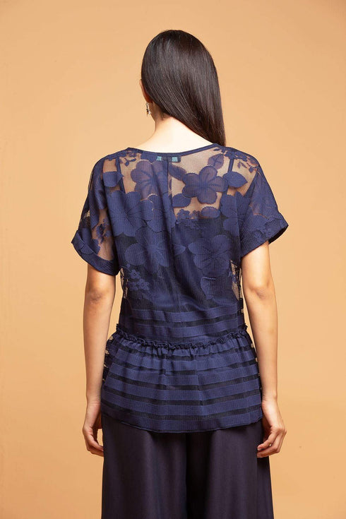 Peplum Top - Navy Lace
