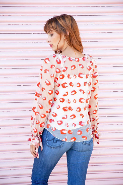 Pink and Red Cheetah Mash Embroidered Top