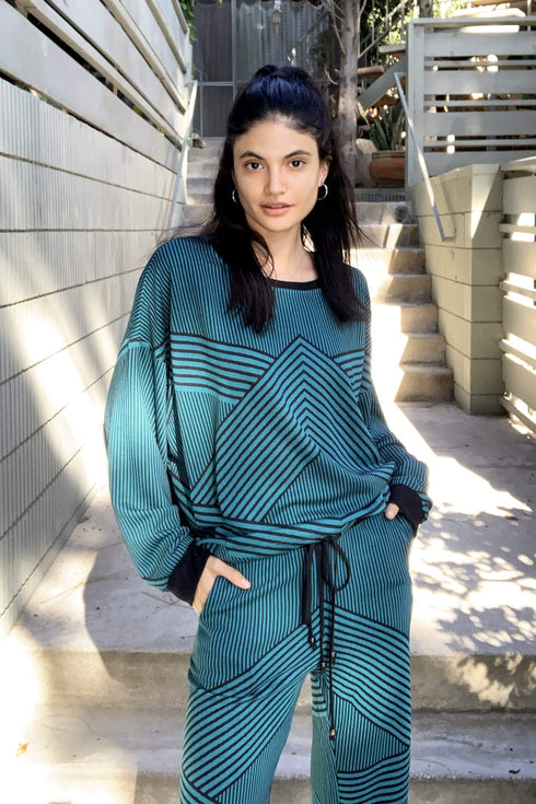 Brit Wit  Sweatshirt  Top - Teal and Black Stripe
